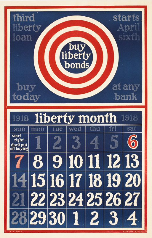 Bull's eye, calendar for April 1918; red, white, blue