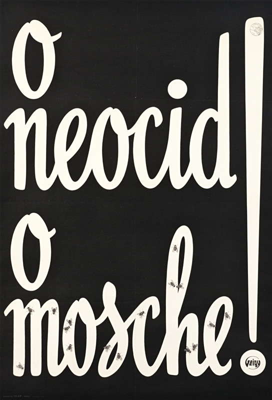Text with flies; black, white