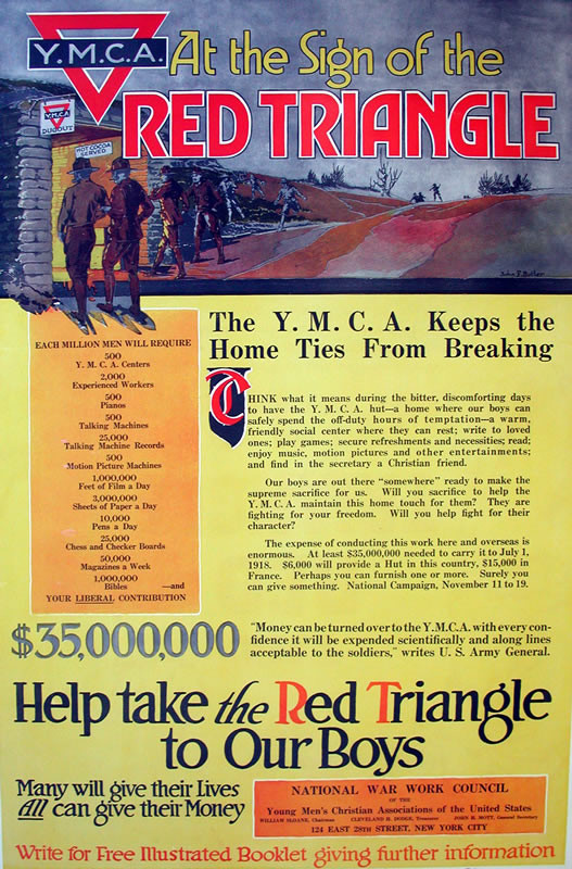 Soldiers retreating to YMCA dugout; yellow, red, blue