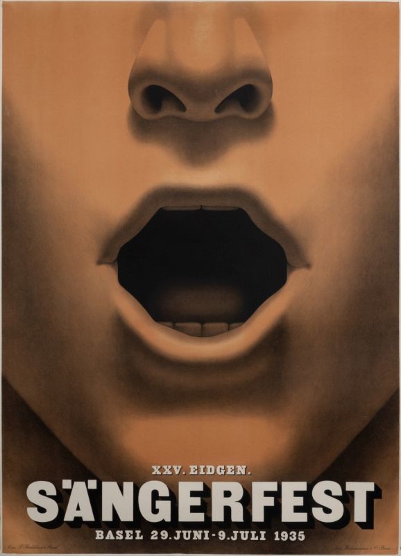 Lower portion of a face with nose and opened mouth; flesh, white and black