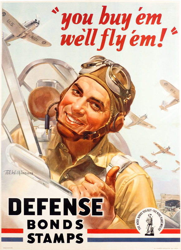 Aviator gives thumbs up as fighter planes pass overhead; blue, red, gray