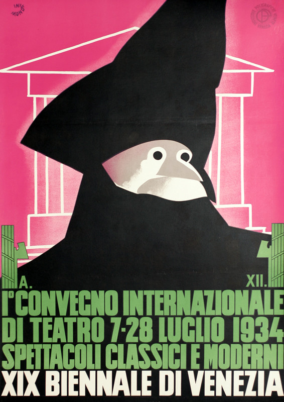 Carnevale figure with facist icons; black, yellow, pink