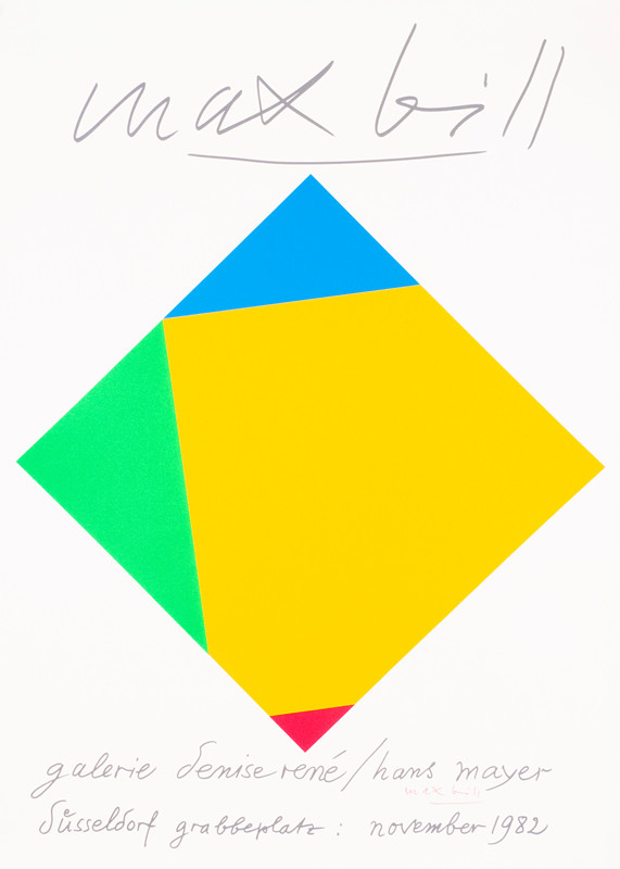 Abstract design of squares; blue, green, yellow, red