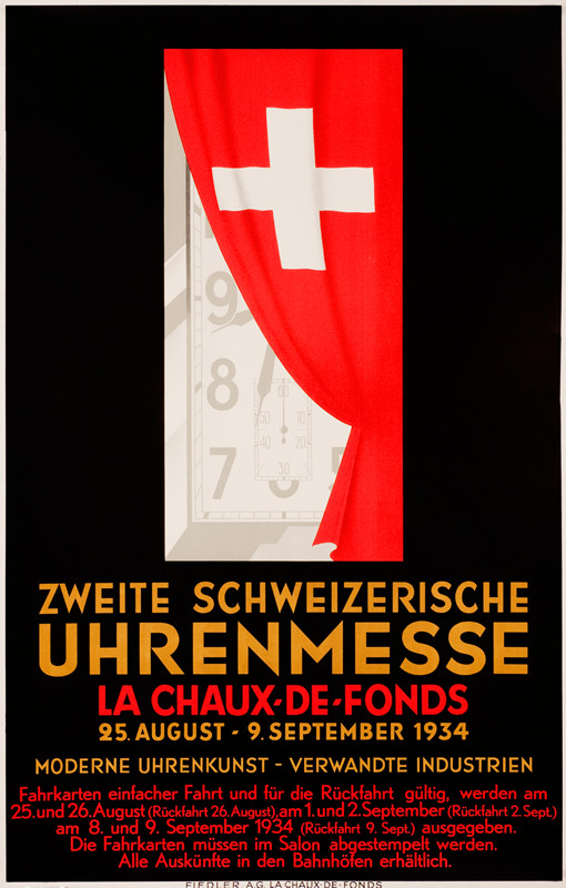 Swiss watch covered by flag; red, white, black