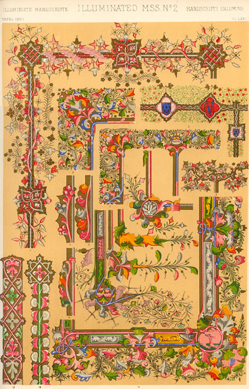 Various floral designs in pink, greem, brown, blue