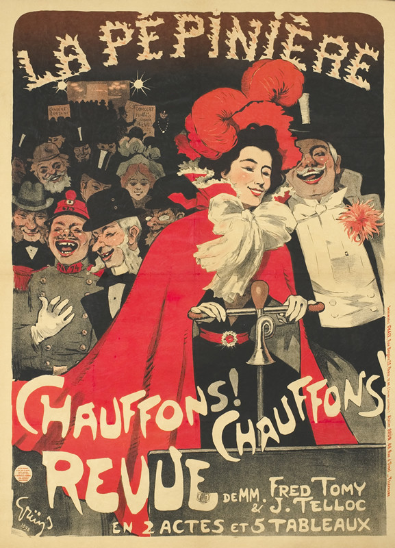 Woman surrounded by laughing men; black, red, white