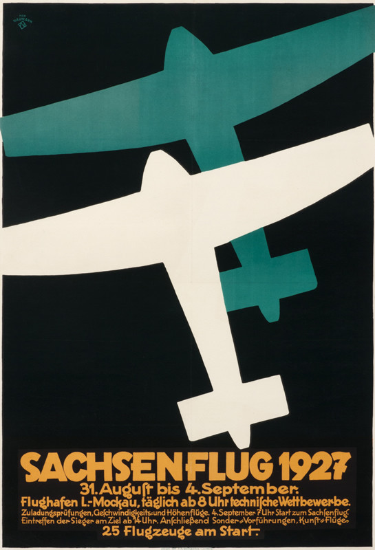 Two abstract planes fly on upwards; green, white, black, orange