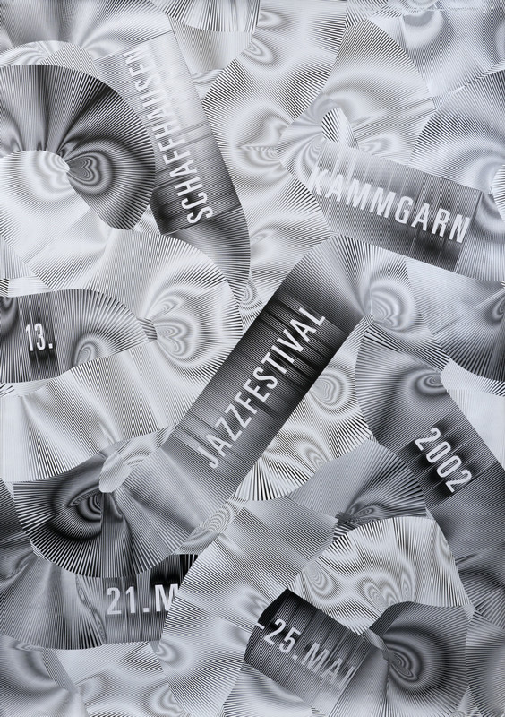Undulating lines in silver, white