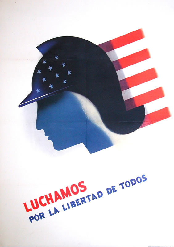 Soldier with American flag; red, blue, white, black