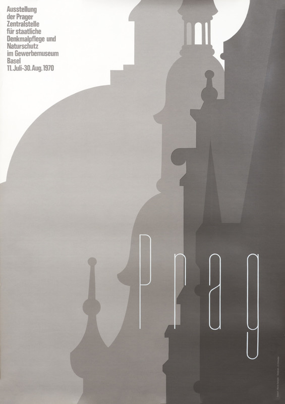 Profiles of Prague (Czechoslovakia) buildings; gray