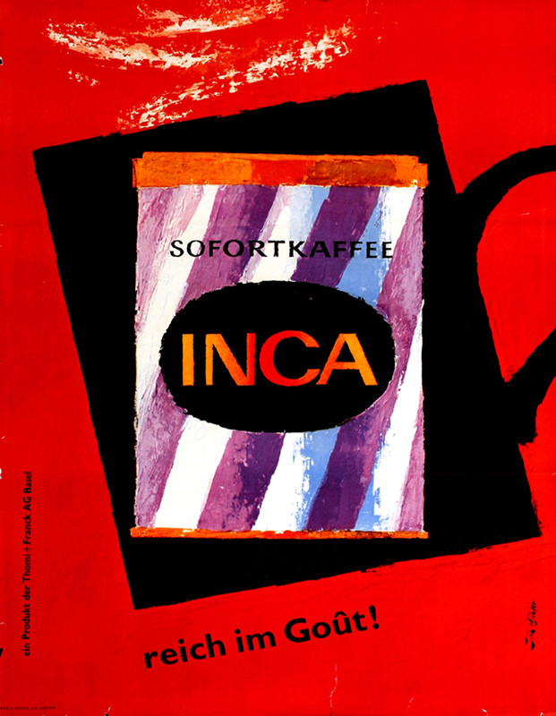 CUP OF COFFEE STEAMING; orange, purple, black