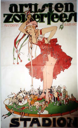 WOMAN STANDING IN MIDST OF WESTERN RODEO; red, greem, black, white