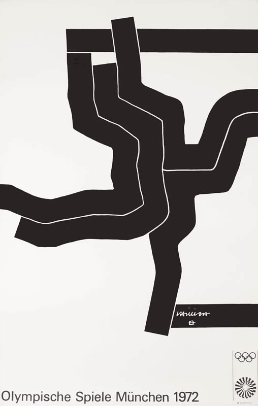 Abstract design of thick lines intersecting; black, white