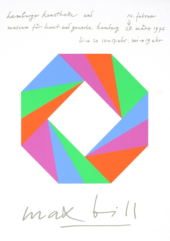 Abstract octagonal design; pink, orange, green, white
