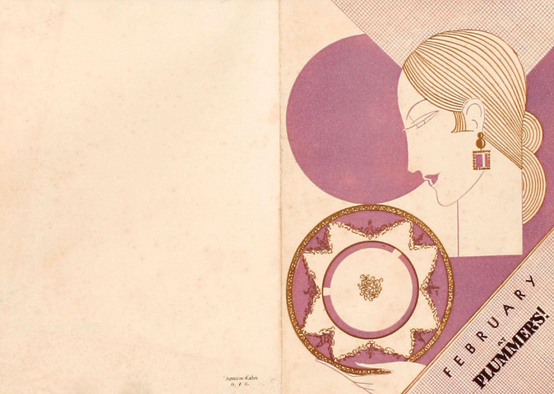 Stylish woman holds china plate; purple
