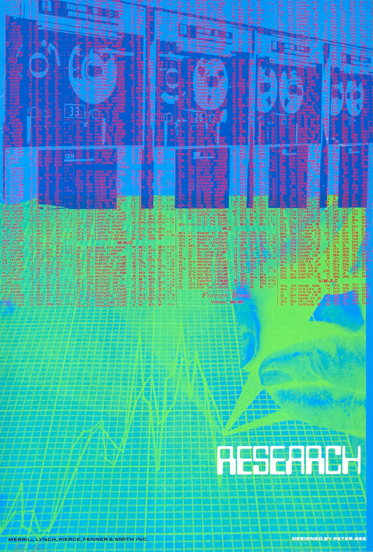 Bond listings superimposed on photo of computer banks; blue, green