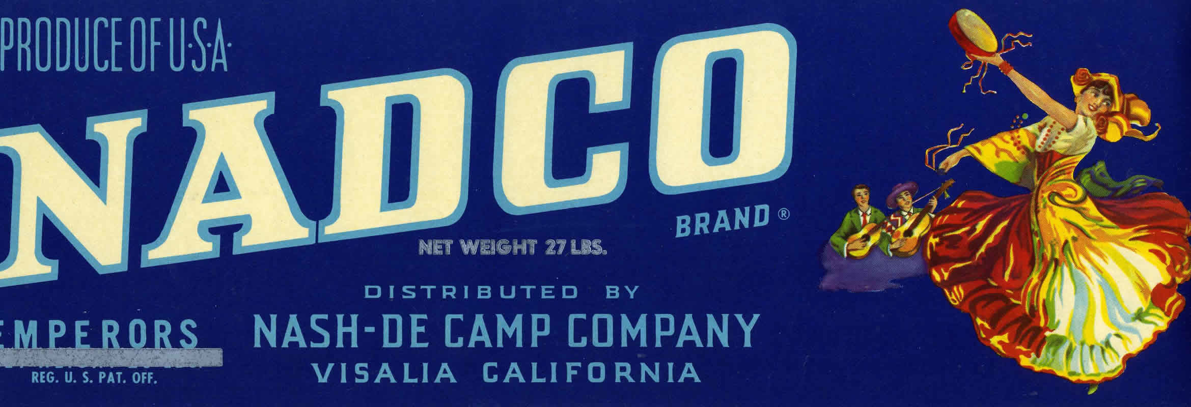 California woman in Mexican dress dances to guitar players; blue, red, yellow