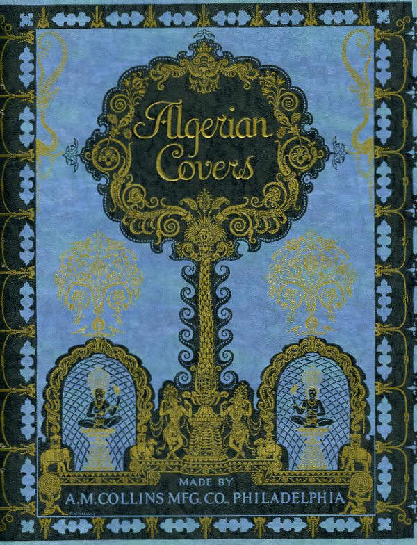 Ornate scrollwork, dancers, trees, birds, elephants, goddesses, camels; gold, black, blue