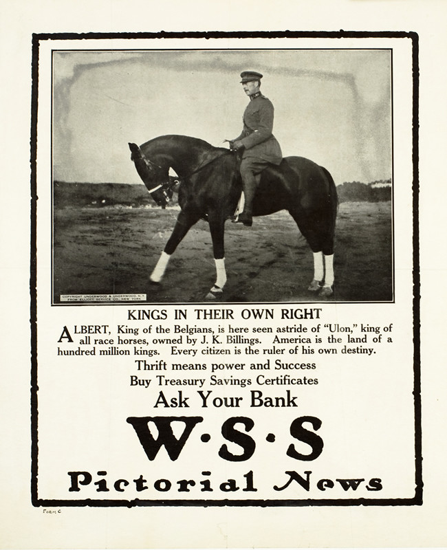 King Albert of Belgium astride Ulon, famous racehorse; black, white