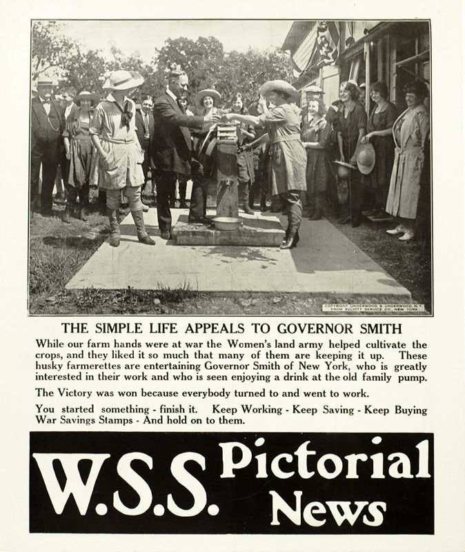 Gov. Smith of New York meets with Women's Land Army representatives; black, white