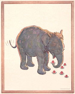 Elephant eats jello through trunk; gray, red