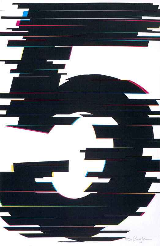 Jagged number 5; black, white, yellow, pink, green