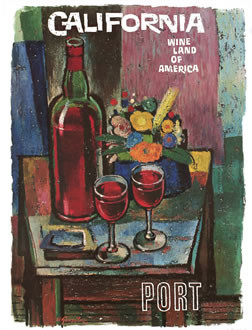 Glasses, bottles and flowers on table; red, yellow, blue, green