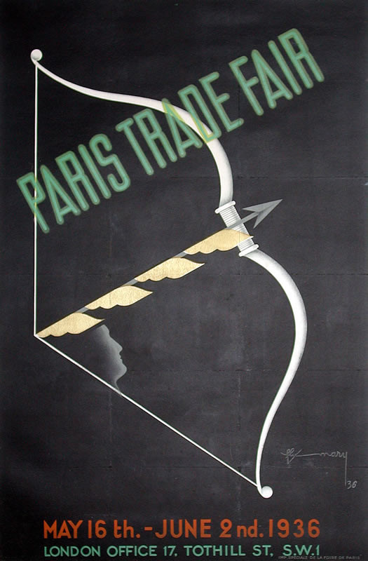 Arrow poised in drawn bow; black