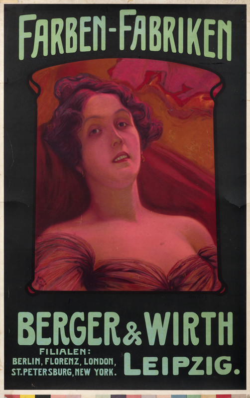 Bust of reclining woman; pink, green, black