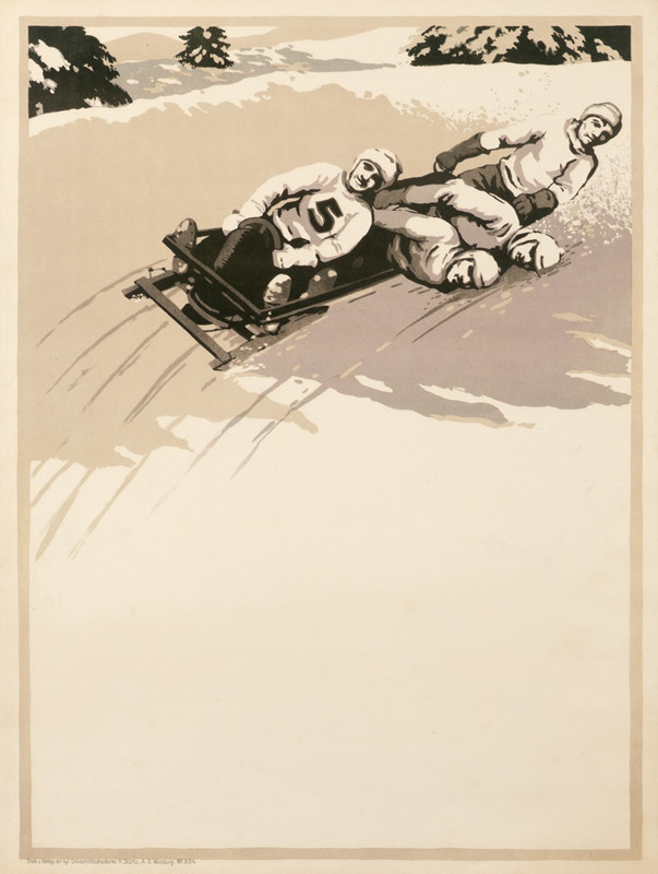 Bobsled team rounds a bend; gray