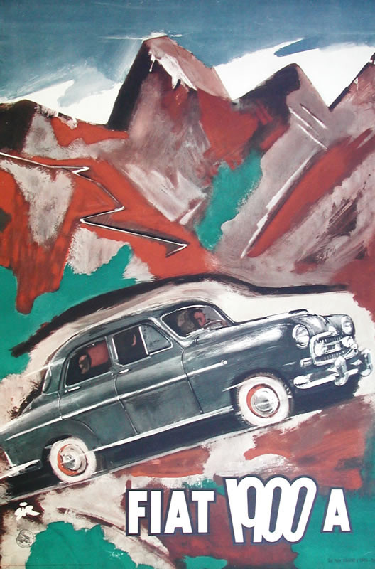 CAR CLIMBING MOUNTAIN; BROWN, GREEN, SLATE, WHITE