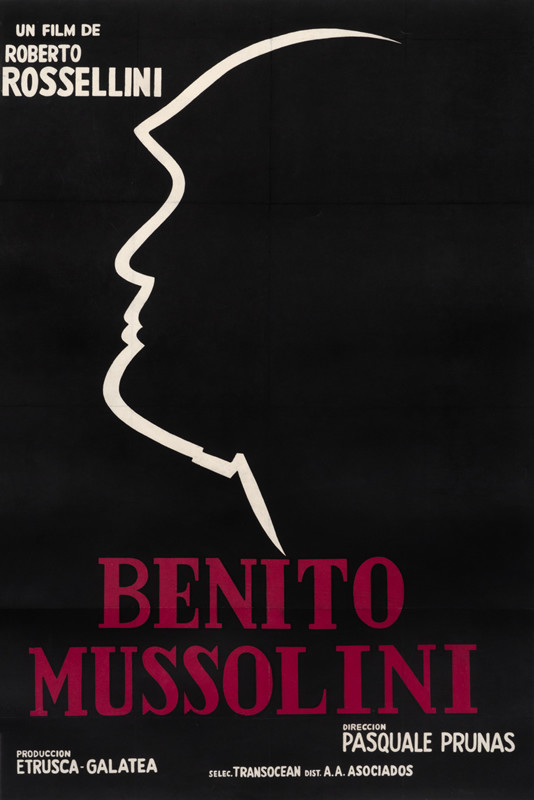 PROFILE OF MUSSOLINI; BLACK, WHITE, RED