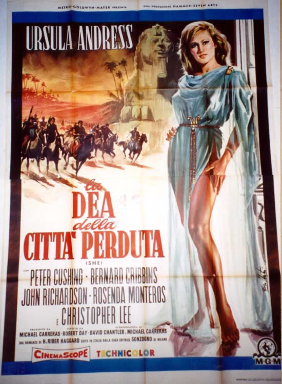 Ursula Andress with Sphinx and army; RED, BLUE, BLACK