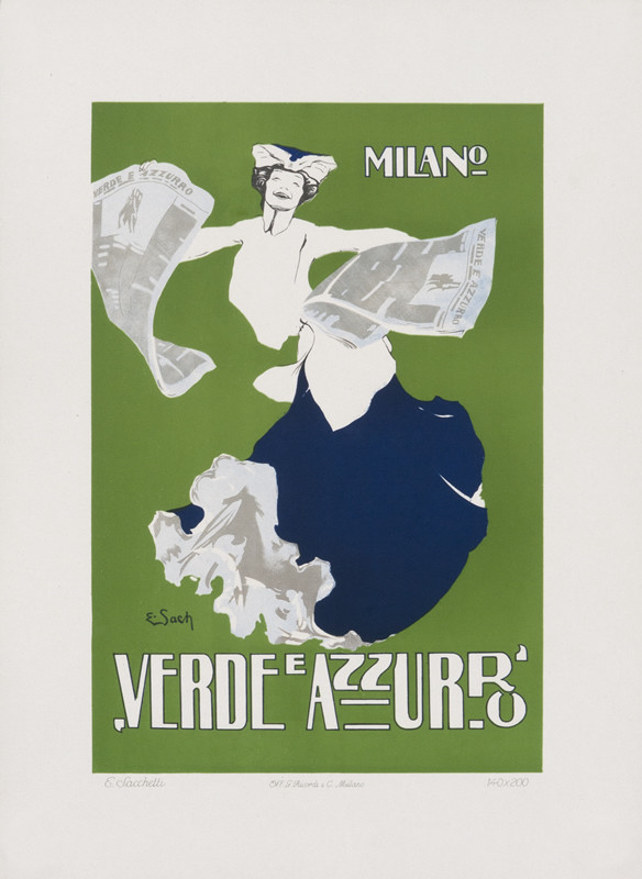 Woman dances with newspapers; green, blue