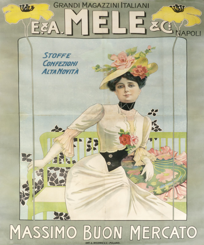 woman with flowered hat with 2 flowers; blk, wht, gray, red on olive