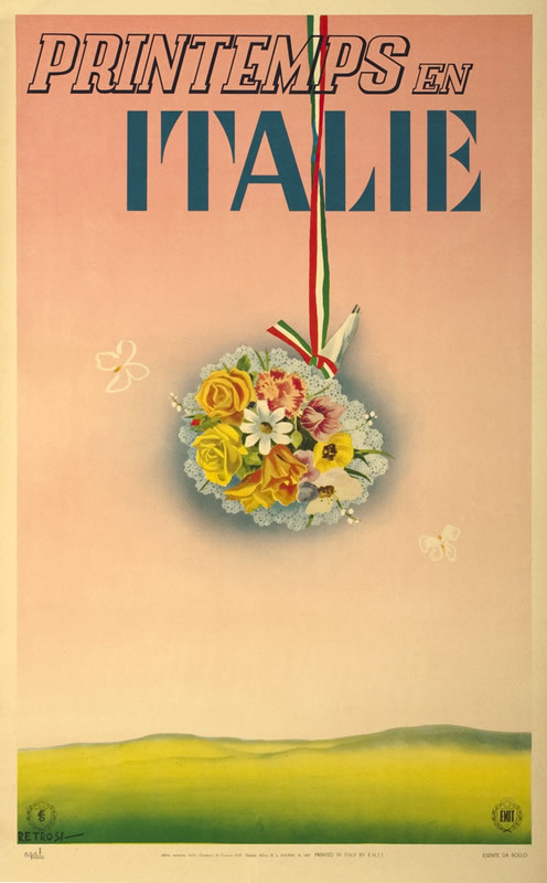 Bouquet of flowers hangs from ribbon, butterflies; pink, green, yellow