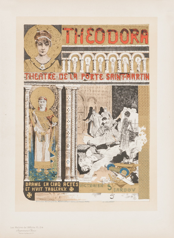 Byzantine scenery, scenes from an opera; gold, beige, gray