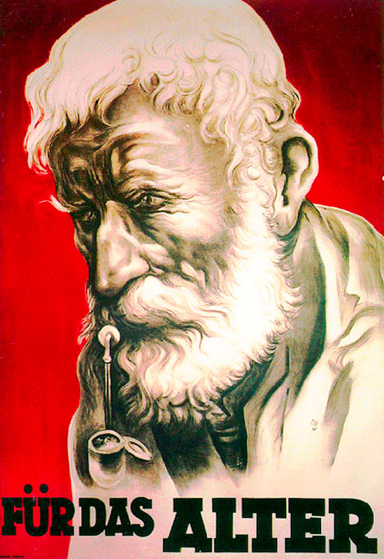 ELDERLY MAN SMOKING PIPE; RED, B/W