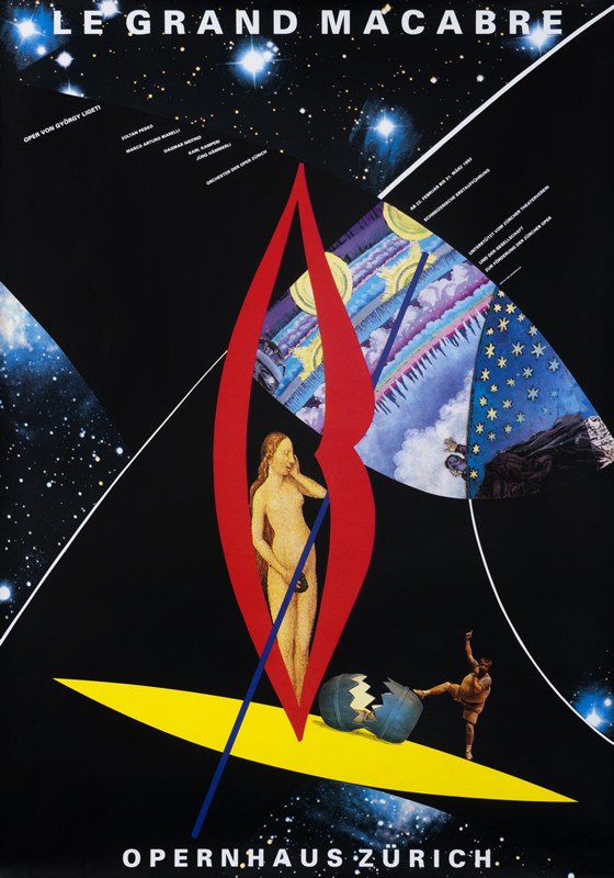 MONTAGE OF STARS, ANCIENT MAP, KEG, NUDE WOMAN, FAT MAN