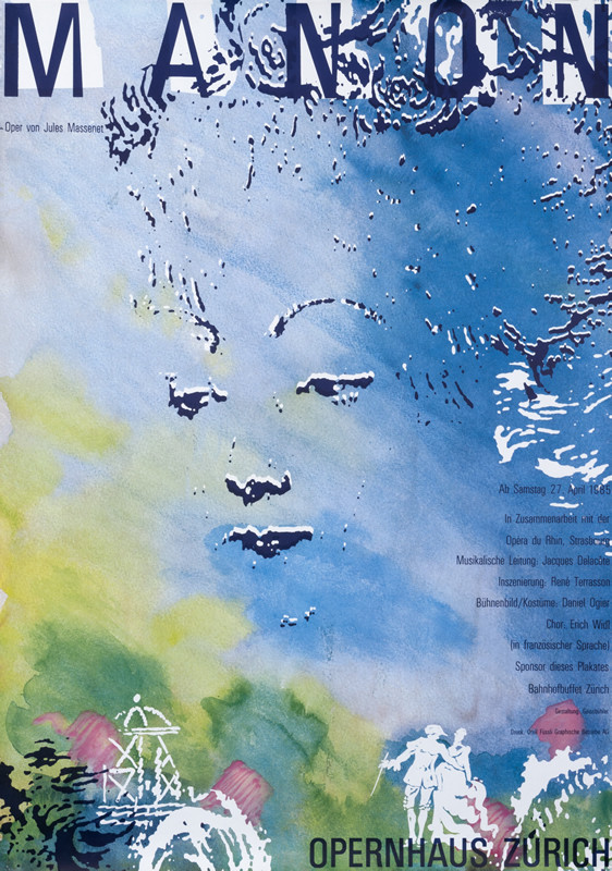ABSTRACT OF WOMAN'S FACE; light blue, light green