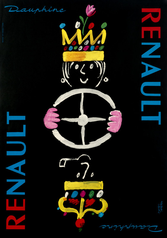 King and Queen driving; black, white, blue, red, yellow, pink