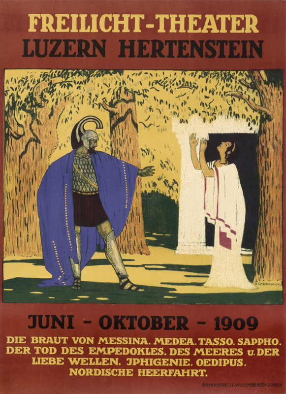 Greek-era soldier & woman; red, blue, yellow