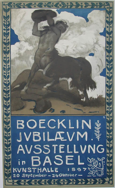 Centaur hurls stone; brown, blue