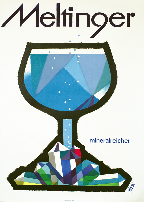 glass of water with crystals; blue