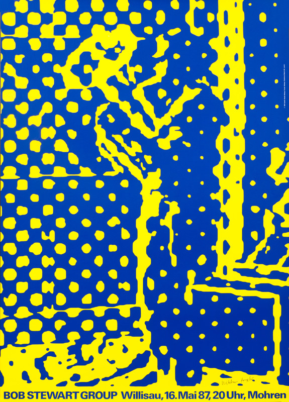 Abstract jazz musician; blue, yellow
