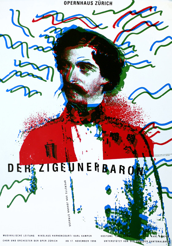 Man in coat and tie; red, blue, green