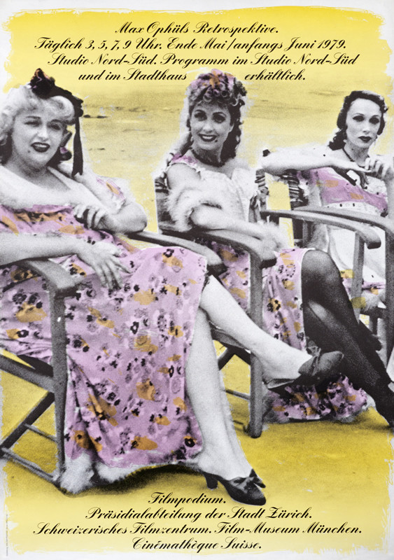 Three ladies seated in chairs; pink, yellow