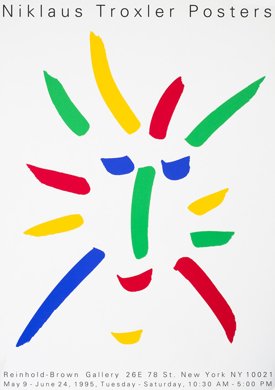 Abstract face with lines radiating outwards; white, blue, green, red, yellow