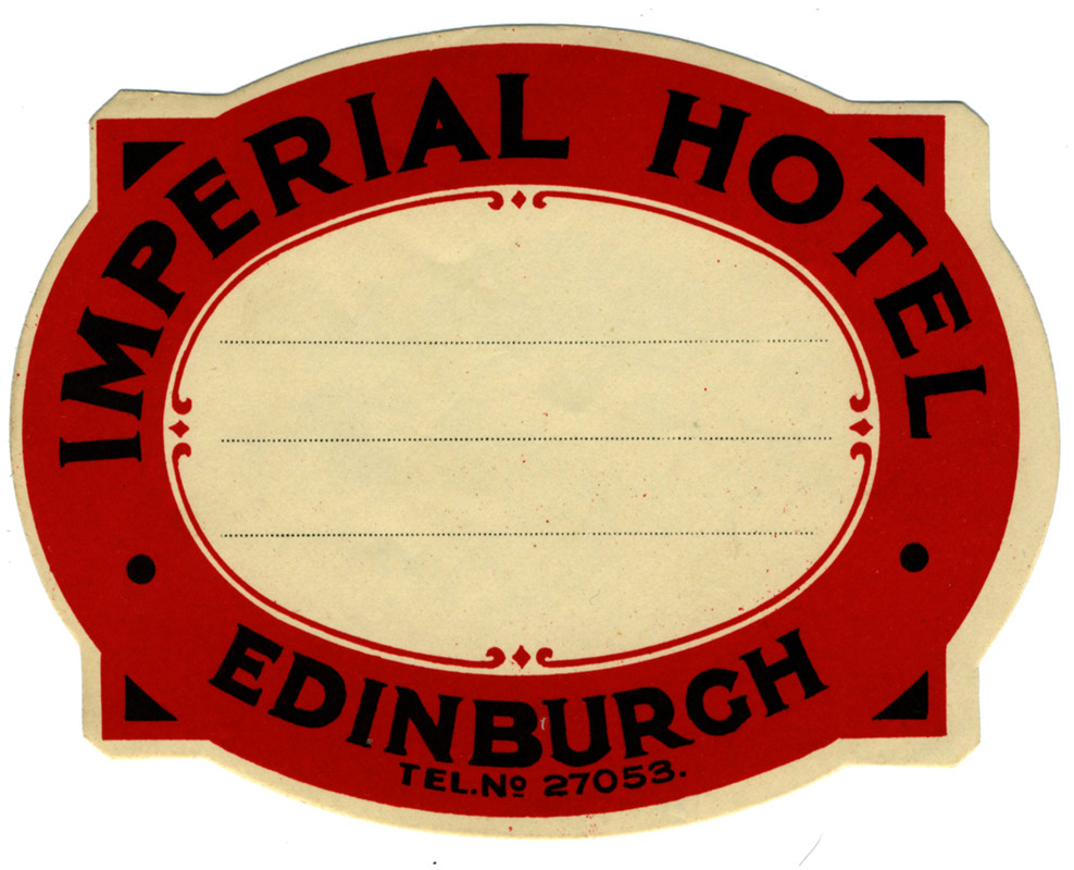 three lines for writing framed with name of hotel boarder; red, black, white