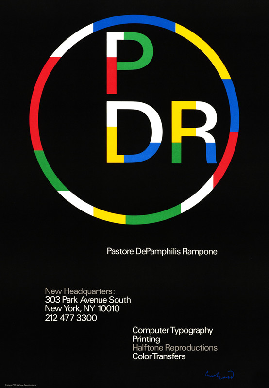 Circle with typography; blue, yellow, red, black